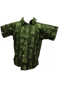 Boys Dark Green Classic Giraffe Design Short Sleeve Shirt Ages 1 - 5 - Fair Trade