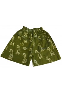 Kids Olive Green Classic Giraffe Design Shorts Ages 1 - 5 - Fair Trade Kids Olive Green Classic Giraffe Design Shorts Ages 1 - 5 - Fair Trade
