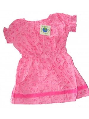 100% Cotton Classic Pink Strawberry Print  Little Girls Summer Dress - Fair Trade