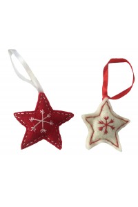 Fair Trade Felt Red & White Star Christmas Decorations - Set of 2