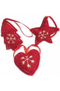 Fair Trade Felt Red & White Christmas Tree Decorations - Set of 3