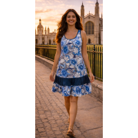 Floaty Cotton Sundress / Short Shift Dress - Bold Blue / White Flower Print