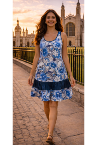 Floaty Cotton Sundress / Short Shift Dress - Bold Blue / White Flower Print Floaty Cotton Sundress / Short Shift Dress - Bold Blue / White Flower Print