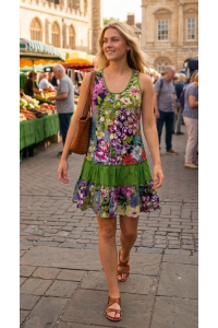 Floaty Cotton Short Bold Multicoloured Flower Design Pippa Sundress / Short Shift Dress Floaty Cotton Short Bold Multicoloured Flower Design Pippa Sundress / Short Shift Dress