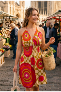 Bright Yellow / Green Colourful Dotty Short Summer Dress/Party Dress - 100% Cotton Bright Yellow / Green Colourful Dotty Short Summer Dress/Party Dress - 100% Cotton