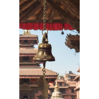 Vintage Traditional Nepalese Temple Wind Bell with leaf hanger to catch the breeze, with hanging chain and hook - makes a beautiful sound