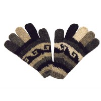 Fair Trade Handknitted Woollen Black and White Gloves with Tibetan Design