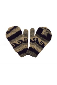 Fair Trade Handknitted Woollen Black & White Tibetan Design Fingerless Gloves with mitten cover