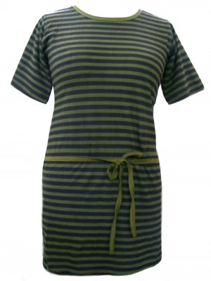 100% Cotton Classic Black & Green Stripey Dress - Fair Trade