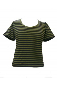 Fair Trade 100% Cotton Classic Stripey Olive Green / Black Ladies Fitted T Shirt