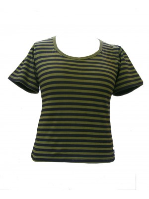 Fair Trade 100% Cotton Classic Stripey Olive Green / Black Ladies Fitted T Shirt Fair Trade 100% Cotton Classic Stripey Olive Green / Black Ladies Fitted T Shirt