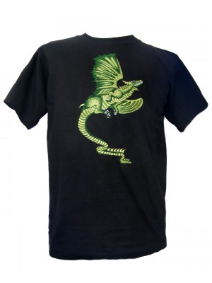 Fair Trade Embroidered Green Dragon T Shirt ( Black T Shirt)