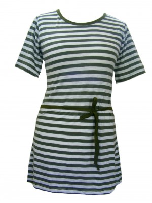 100% Cotton Classic White & Green Stripey Dress - Fair Trade