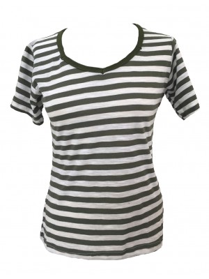 Fair Trade 100% Cotton Classic Stripey Green / White Ladies Fitted T Shirt Fair Trade 100% Cotton Classic Stripey Green / White Ladies Fitted T Shirt