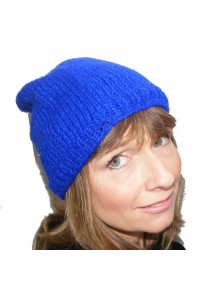 Cool Handknitted Woollen Blue Slouch Beanie Hat with fleece lining ideal for skaters and snowboarders