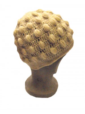 Fair Trade New Style Cream Bobbly Bobble Hat - Fleece lined - Hand Knitted - 100% Fairtrade Wool