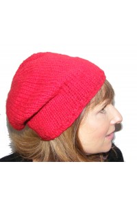 Cool Handknitted Woollen Red Slouch Beanie Hat with fleece lining ideal for skaters and snowboarders