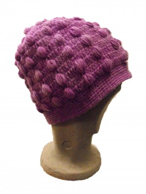 Fair Trade New Style Lilac Violet Bobbly Bobble Hat - Fleece lined - Hand Knitted - 100% Fairtrade Wool