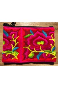 Hmong Thai Hill Tribe Flower Embroidered Tribal Purse - Pink / Maroon Flower Fair Trade