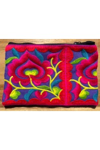 Hmong Thai Hill Tribe Flower Embroidered Tribal Purse - Pink / Blue Flower Fair Trade