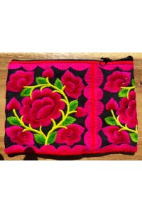 Hmong Thai Hill Tribe Flower Embroidered Tribal Purse - Pink / Black Flower Fair Trade