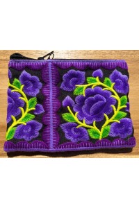 Hmong Thai Hill Tribe Flower Embroidered Tribal Purse - Purple / Black Flower Fair Trade