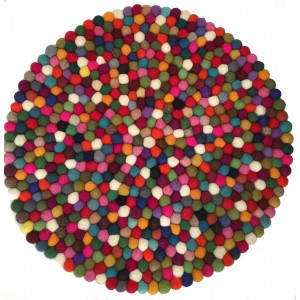 Beautiful Handmade Tactile Felt Multicoloured Ball Rug from Nepal - 60 cm diameter- 100% Wool - Fair Trade
