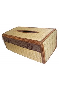 Natural Reed Tissue Box Cover with Elephant Design - Fair Trade