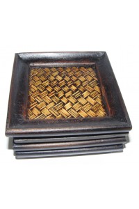 Set of 4 Stylish Rattan and Dark Wood Coasters - Fair Trade