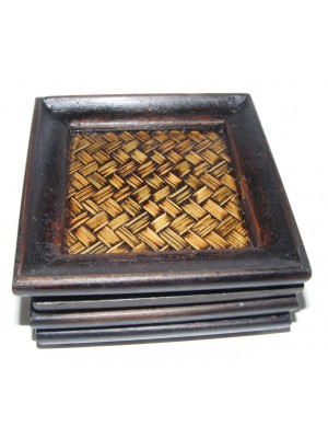 Set of 4 Stylish Rattan and Dark Wood Coasters - Fair Trade