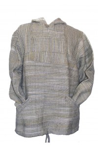 Handspun Cotton Nepalese Baja Jerga Style Hoodie - Green / White Stripes - Fair Trade