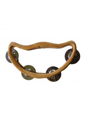 Wooden Half Moon Headless Tambourine / Shaker with 4 Jingles