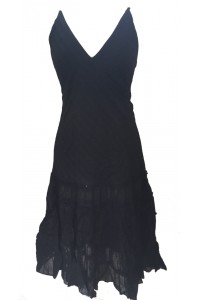 Classic Floaty Black Indian Cotton Maria Midi Length Summer Sun Dress - Fair Trade 100% Cotton Classic Floaty Black Indian Cotton Maria Midi Length Summer Sun Dress - Fair Trade 100% Cotton