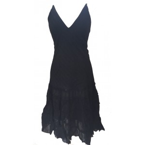 Classic Floaty Black Indian Cotton Maria Midi Length  Summer Sun Dress - Fair Trade 100% Cotton 