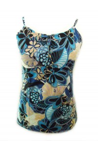 Ethnic Bold Flower Print Blue & White  Natasha Strappy Top- Fair Trade 100% Cotton