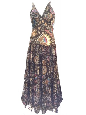 Bold Ethnic Print 100% Cotton Chocolate Brown Annabel Summer Maxi Dress - Fair Trade