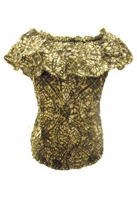 100% Floaty Cotton Ruffle Collar Green / White Jasmine Print Blouse - Fair Trade