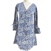 Paisley Print Kaftan Top Soft Indian Cotton Block Print Cobalt Blue Sizes 8 - 16