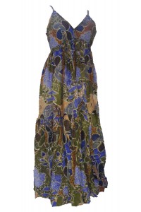 100% Soft Cotton Bold Bright Blue Flower Patterned Long Louisa Summer Maxi Dress  - Fair Trade 