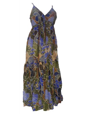 100% Soft Cotton Bold Bright Blue Flower Patterned Long Louisa Summer Maternity Dress  - Fair Trade 