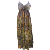 100% Soft Cotton Bold Earthy Brown Flower Patterned Long Louisa Summer Maxi Dress  - Fair Trade 