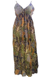 100% Soft Cotton Bold Earthy Brown Flower Patterned Long Louisa Summer Maxi Dress  - Fair Trade 