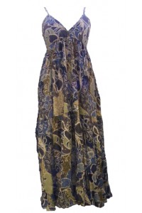 100% Soft Cotton Soft Blues, Greens and Greys Flower Patterned Long Louisa Summer Maxi Dress  - Fair Trade 