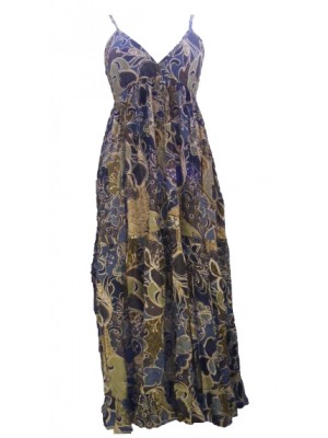 100% Soft Cotton Soft Blues, Greens and Greys Flower Patterned Long Louisa Summer Maternity Dress  - Fair Trade 