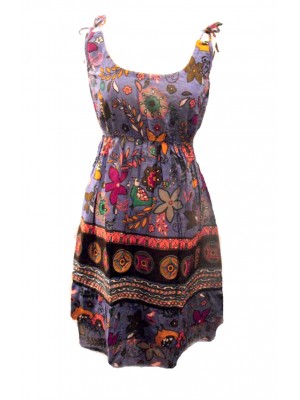 100% Cotton Colourful Purple Elephant Print Hattie Short Sundress - Fair Trade