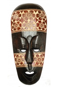 Handcarved 30cm Hibiscus Flower Wooden Tribal Mask - Chestnut Brown - Fair Trade