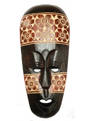 Handcarved 30cm Hibiscus Flower Wooden Tribal Mask - Chestnut Brown - Fair Trade