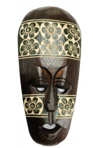 Handcarved 30cm Hibiscus Flower Wooden Tribal Mask - Forest Green - Fair Trade 
