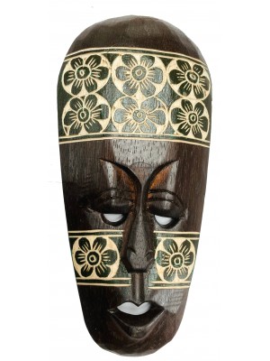 Handcarved 30cm Hibiscus Flower Wooden Tribal Mask - Forest Green - Fair Trade 