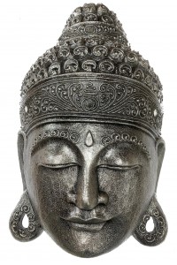 Large Silver Buddha Mask from Bali - Hand Carved Wood